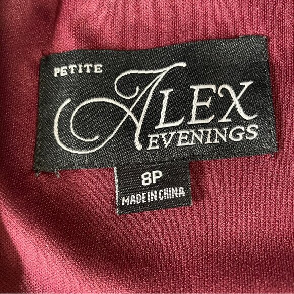Alex Evenings Petite Burgundy Lace Chiffon Dress Formal Cocktail Wedding Guest - Picture 3 of 13